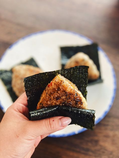 Creamy Crab Onigiri Rice Ball - Tiffy Cooks Spicy Crab Onigiri, Crab Onigiri, Buttery Rice, Onigiri Recipe, Japanese Fried Chicken, Onigiri Rice, Tiffy Cooks, Miso Butter, Creamy Crab