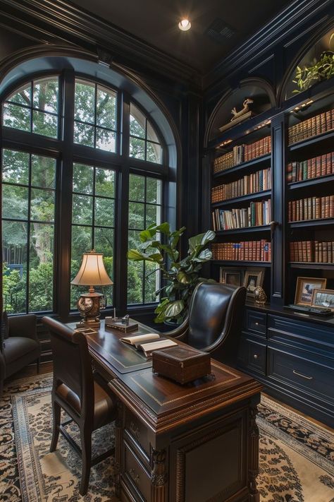 Office English Style, Victorian Office Ideas, English Office Design, Victorian Style Office, Library Office Room Ideas, Victorian Office Decor, Victorian Home Office, Romantic Gothic Home Decor, Home Library Office