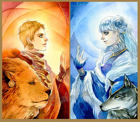 We both stand for each other...day and night. Tools : Watercolors Moon People, Warm And Cold Colours, The Sun And The Moon, Sun And The Moon, Fantasy Love, Love Moon, Moon Illustration, Watercolor Images, Human Art