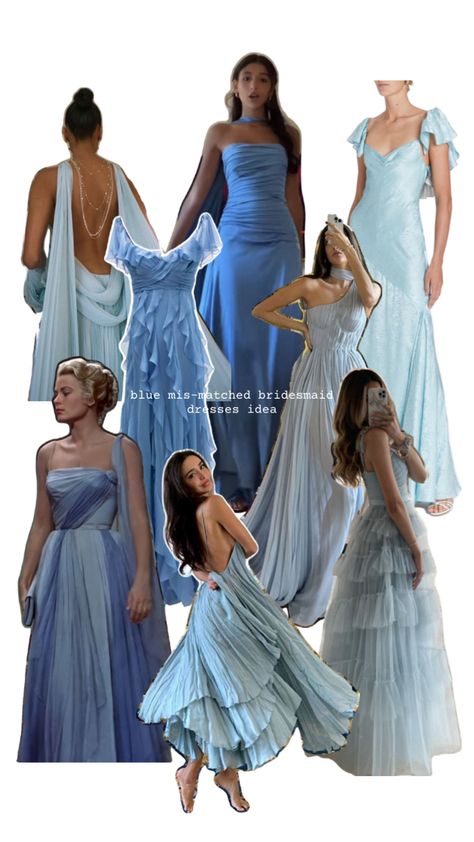 Bridesmaid Dress Color Schemes, Bridesmaid Dresses Mismatched, Mismatched Bridesmaid Dresses Blue, Summer Bridesmaid Dresses, Mismatched Bridesmaids, Mismatched Bridesmaid Dresses, Dresses Aesthetic, Bridesmaid Dress Colors, Dream Wedding Ideas Dresses