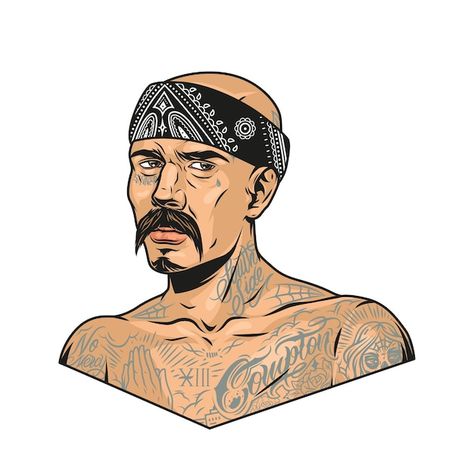 Tattoo Gangster, Gangster Drawings, Tattooed Man, Skulls Tattoo, Mexican Man, Gangster Style, Man Tattoo, Chicano Tattoos, Chicano Tattoo