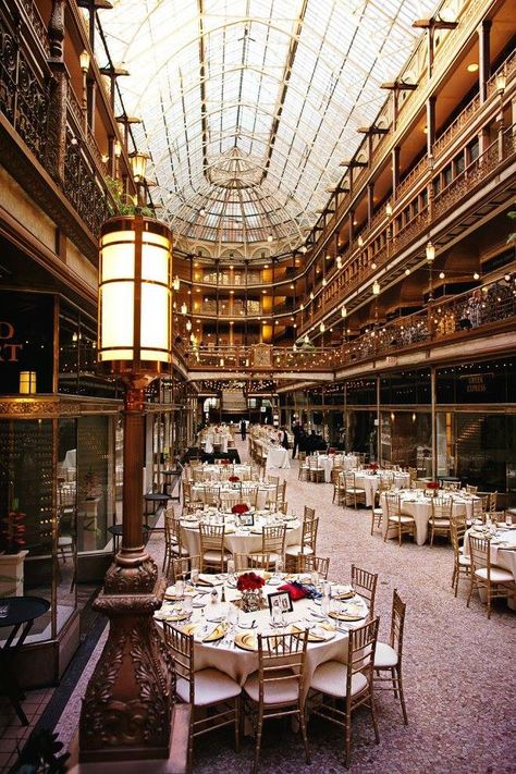 Cleveland wedding at the Arcade Wizard Wedding, Arcade Wedding, Cleveland Arcade, Orion Star, Cleveland City, Wedding Reception Layout, Wedding Resort, Ohio Wedding Venues, Indoor Ceremony