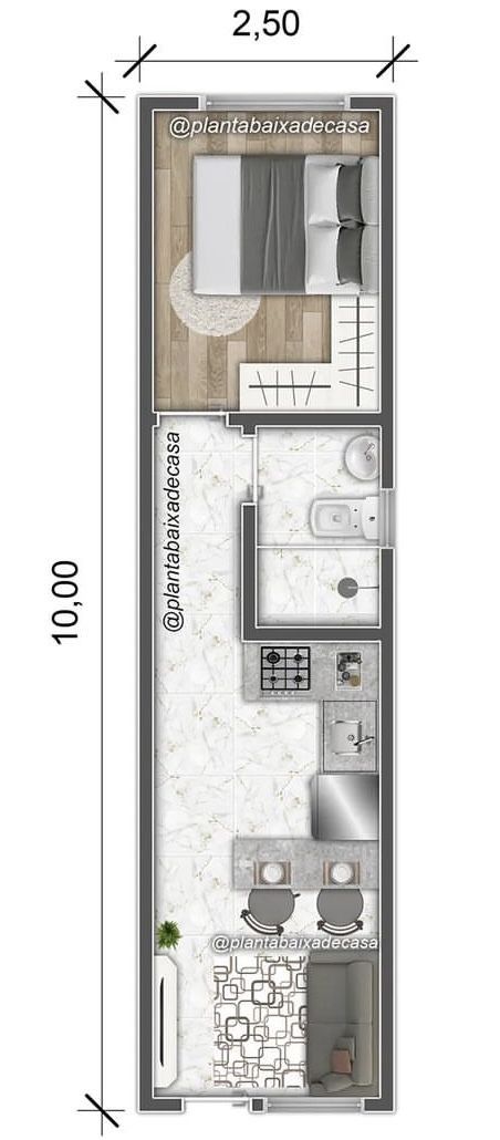 Shipping Container Tiny House Layout, One Bedroom Apartment Layout Floor Plans, Narrow Apartment Layout, Container House Layout, Studio Floor Plans, Small Cabins, Narrow House Designs, Studio Floor, Tiny House Layout