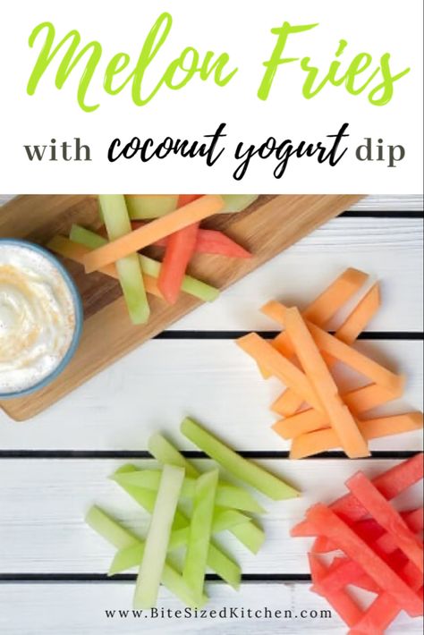 Easy fruit fries! A fun and healthy party snack for kids or adults! Served with a coconut yogurt dip. Fruit Fries Yogurt Dip, Picnic Foods For Kids, Healthy Pool Snacks, Elote Cart, Beach Snacks For Adults, Fruit Fairy, Greek Yogurt Dip, Beach Snacks, Greek Yogurt Dips