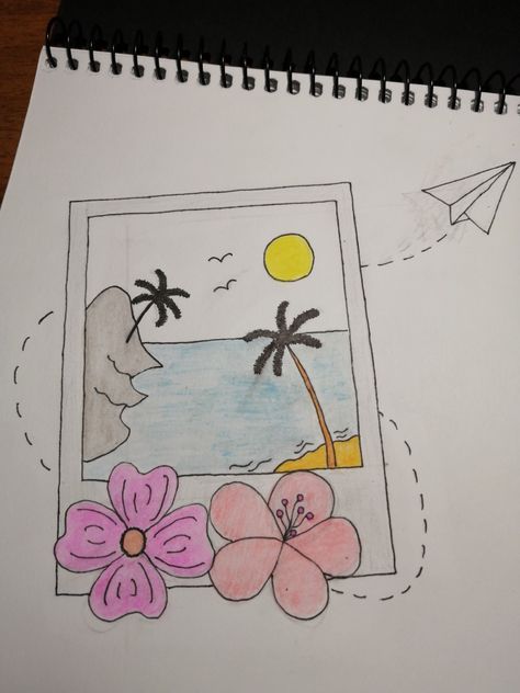 Cute Preppy Things To Draw, Aesthetic Summer Drawings Easy, Drawing Ideas Summer Vibes, Drawing Ideas For Summer, Colourful Easy Drawings, Beach Cute Drawing, Easy Marker Drawings For Beginners, Folder Drawing Ideas, Cute Notebook Drawings