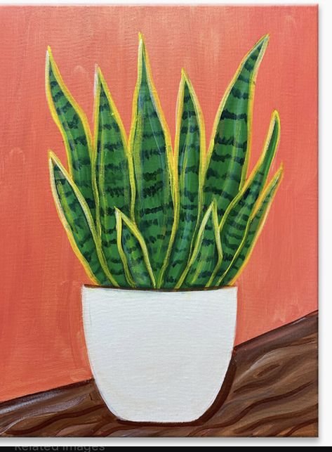 Easy Mexican Painting Ideas, Canvas Painting Ideas Plants, Cute Plant Paintings, Diy Plant Painting, Easy Succulent Painting, Painting Ideas Meaningful, Snake Plant Painting, House Plant Painting, Plant Painting Acrylic