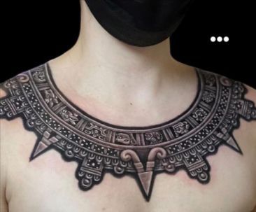 Aztec Necklace Tattoo, Aztec Neck Tattoo Men, Aztec Chest Tattoo, Aztec Neck Tattoo, Aztec Artifacts, Aztec Tattoos, Buddha Tattoo Design, Necklace Tattoo, Aztec Tattoo Designs