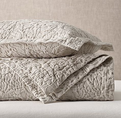 Restoration Hardware Botanical Matelassé Washed Cotton-Linen Coverlet Linen Coverlet, Diy Comforter, Black Bed Linen, Linen Bedding Natural, Natural Bedding, Bedding Inspiration, Grey Linen Bedding, Bed Linen Design, White Linen Bedding