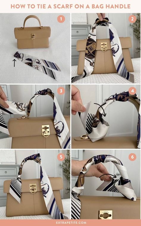 Tie Scarf On Bag, Scarf On Bag Handle, Twilly On Bag, Tie Twilly, Scarf On Bag, Tie A Scarf, Hermes Twilly, Scarf Knots, Longchamp Bag