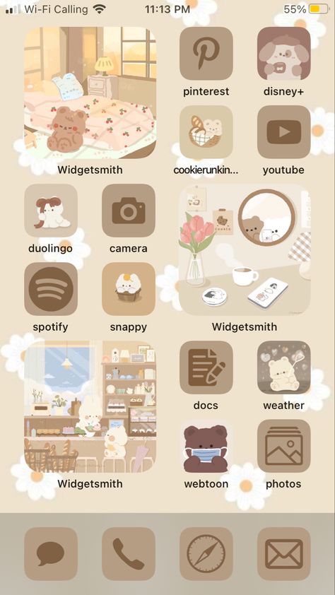 Bear ios phone customize customization cute brown white beige icons ideas homescreen widgets White Beige Icons, Phone Wallpaper Themes, Samsung Homescreen Layout Ideas, Homescreen Widgets, Beige Icons, Themes For Mobile, Cute Home Screen Wallpaper, Teddy Bear Wallpaper, Cute Home Screens