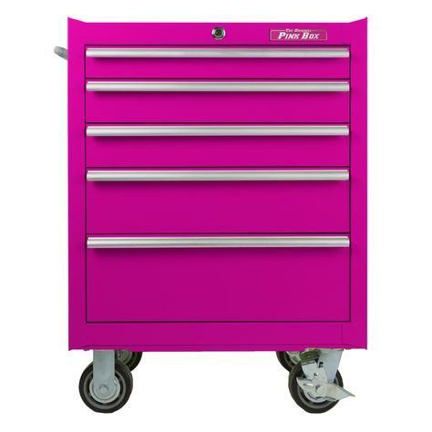 The Original Pink Box 26"W 5-Drawer Tool Chest Pink Tool Box, Hair Tool Storage, Girl Tools, Salon Cart, Garage Clutter, Rolling Cabinet, Steel Tool Box, Pink Tools, Garage Floor Tiles