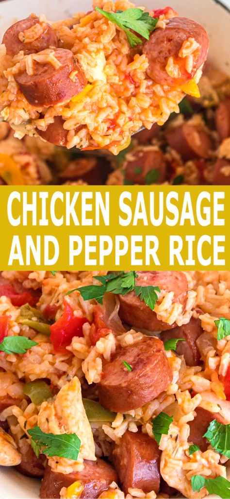 Dinner With Peppers, Pepper Rice, Chicken Sausage Recipes, Smoked Sausage Recipes, Kielbasa Recipes, Creole Recipes, Sausage And Peppers, Long Grain Rice, Chicken Sausage