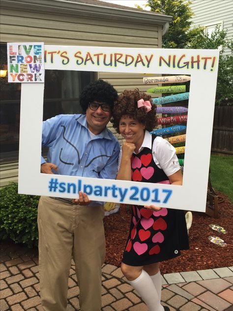 Snl Themed Party Saturday Night Live, Saturday Night Live Party Theme, Snl Themed Party, Snl Party Theme, Saturday Night Live Party, Photobooth Frame Diy, Snl Christmas, Snl Halloween, Fundraiser Themes