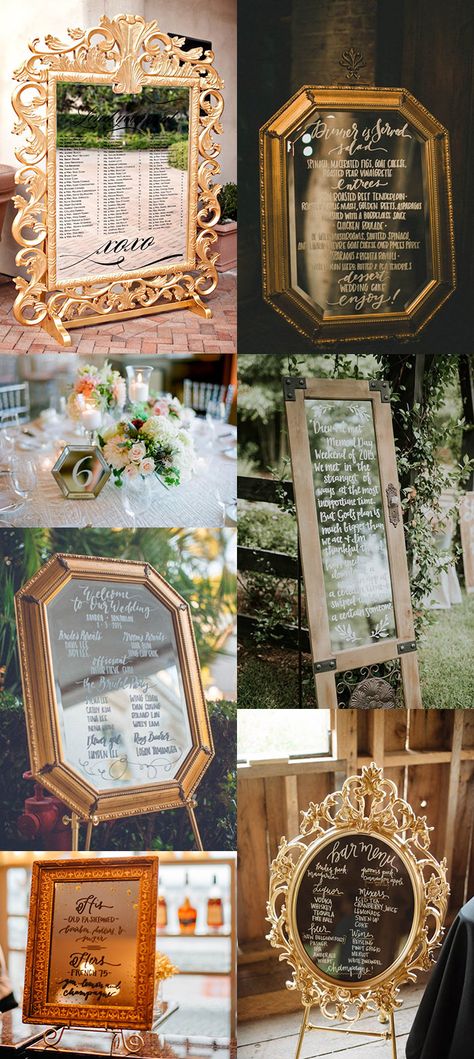 Vintage Signs Diy, Wedding Reception Entrance, Diy Wedding Menu, Mirror Wedding, Vintage Wedding Signs, Reception Entrance, Diy Wedding Planning, Wedding Signs Diy, Wedding Reception Signs