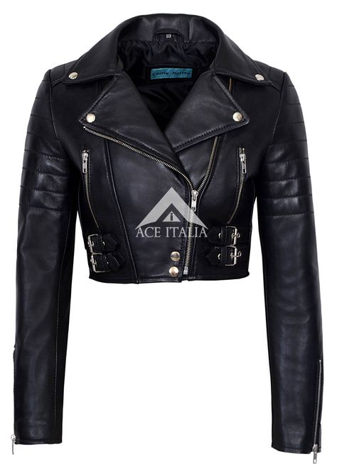 Goth Leather Jacket, Cropped Leather Jacket, Ladies Short, Aging Beautifully, Fashion Fits, Black Crop, Lambskin Leather, Natural Leather, Real Leather