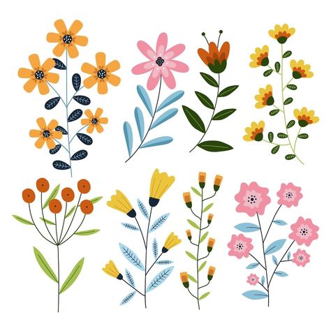 Flower Art Pattern, Flower Shapes Drawing, Simple Flower Illustration, Flower Illustration Simple, Cute Flower Illustration, Cute Flower Pattern, Spring Flowers Background, Flower Paint, Drawn Flowers