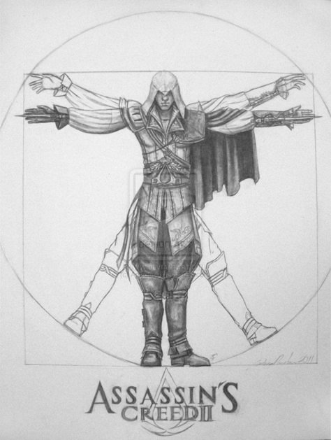 Man Study, The Vitruvian Man, Da Vinci Vitruvian Man, Assassin's Creed Ezio, Assassin's Creed Wallpaper, Assassins Creed Ii, Assassins Creed 2, Assassins Creed Artwork, Assassins Creed Game