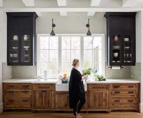 Rustic Kitchen Cabinets, Farmhouse Kitchen Cabinets, Black Kitchen Cabinets, Rustic Kitchen Design, New Kitchen Cabinets, Country Style Kitchen, Wood Kitchen Cabinets, Kitchen Cabinet Doors, Black Kitchen