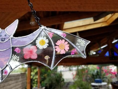 Stained Glass Dried Flowers, Stained Glass With Dried Flowers, Stained Glass Bat, Owl Character, Farm Ideas, Stained Glass Patterns, Flower Farm, Perfect Engagement Ring, Make Design