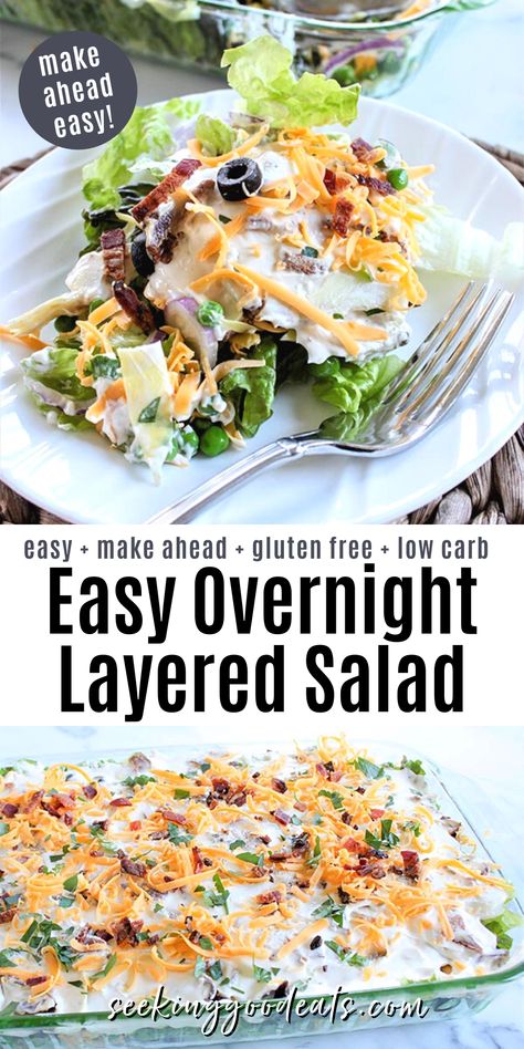 Overnight Salad Recipe, Mexican Cabbage, Salad With Mayonnaise, Overnight Salad, Potluck Bbq, Bbq Salad, Potluck Salad, Seven Layer Salad, Bbq Cookout