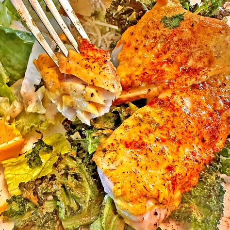 Healthy Fish Dinners, Curry Mayo, Rockfish Recipes, Air Fryer Fish Recipes, Homemade Hashbrowns, Creamy Curry, Crispy Hashbrowns, Air Fryer Fish, Fresh Potato