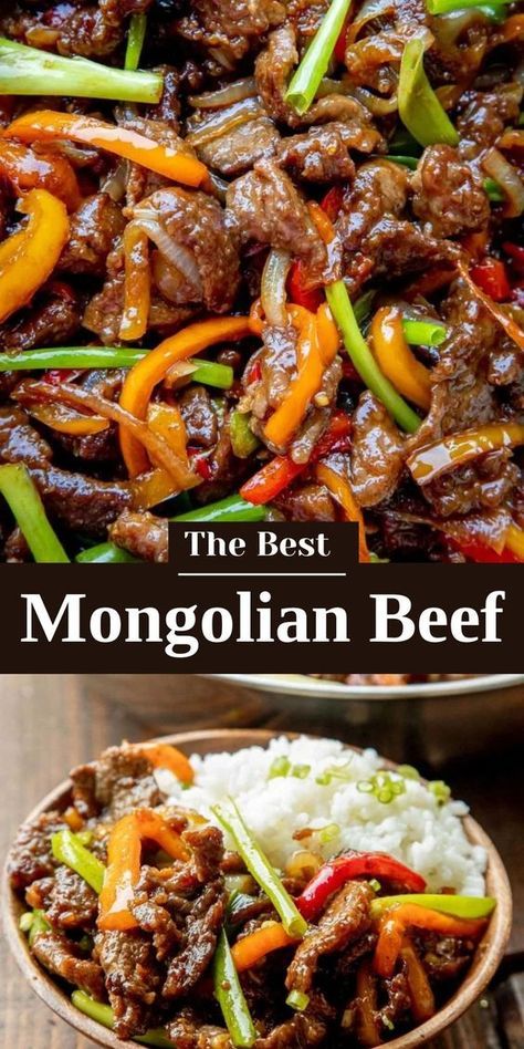 Mongolian Beef is a combination of juicy beef steak, seared peppers, onions, and green scallions all brought together with a sweet & savory Mongolian beef sauce. Serve it over steamed rice for a meal that your whole family will enjoy. Who needs takeout when you can make it yourself in 30 minutes or less? Magnolian Beef Recipes Ground Beef, Asian Beef Dishes, Minute Steak Recipes Easy, Asian Steak Recipes, Stir Fry Recipes Beef, Mongolian Dishes, Mongolian Beef Sauce, Asian Beef Recipes, Chopped Beef