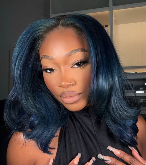 Uche Natori, Blue Natural Hair, Blue Hair Dark, Midnight Blue Hair, Hair Fair, Blue Black Hair, Dark Blue Hair, Teal Hair, Coloured Hair