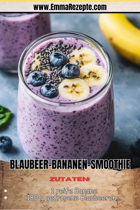 Blaubeer-Bananen-Smoothie Smoothie Banane, Smoothie, Snack Recipes, Food And Drink, Dessert, Snacks, Drinks, Quick Saves