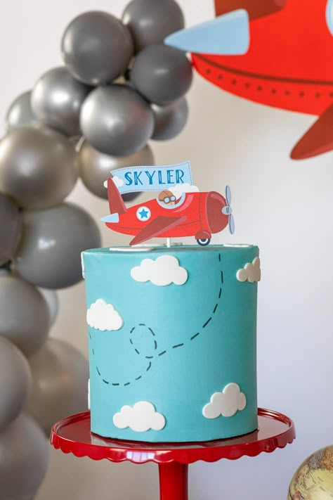 Airplane Birthday Theme, Airplane Party Theme, Vintage Airplane Birthday Party, Airplane Birthday Party Decorations, Airplane Birthday Cakes, Vintage Airplane Party, Vintage Airplane Birthday, Time Flies Birthday, Planes Birthday Party