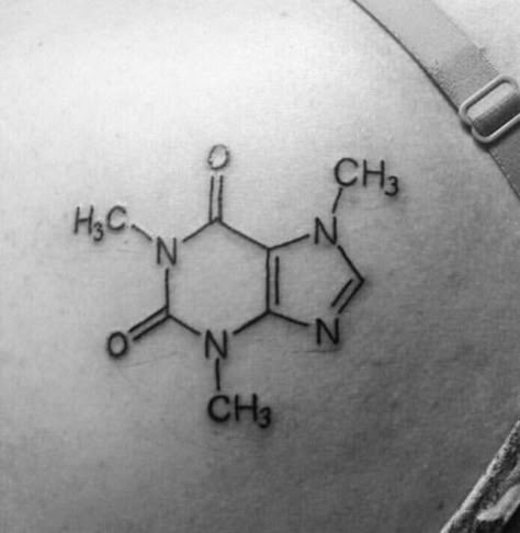 COFFEE Chemical Formula                                                                                                                                                      More Coffee Chemical Formula, Caffeine Molecule Tattoo, Coffee Formula, Chef Tattoo, Molecule Tattoo, Coffee Infographic, Coffee Tattoos, Coffee Drawing, Coffee Painting