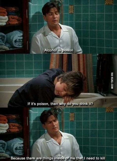 Alcohol is a poison. There are things inside of me I need to kill Two Half Men, Alcohol Memes, Two And Half Men, The Bigbang Theory, Two And A Half Men, Alcohol Humor, Charlie Sheen, Half Man, Two And A Half