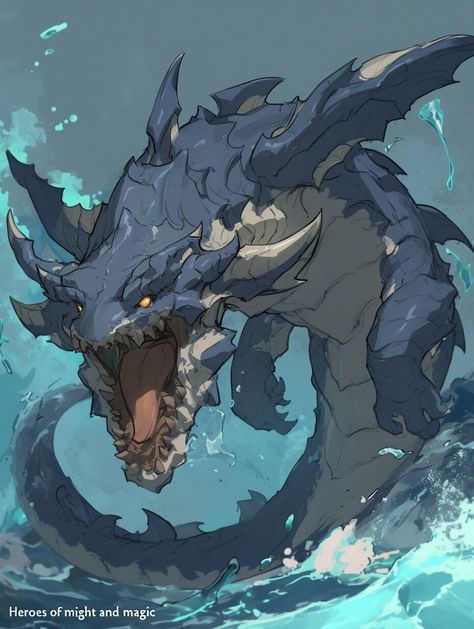 Water Elemental (Character) —day 5 Water Dragon Oc, Sea Monster Concept Art, Animal Rpg, Elemental Character, Sea Creature Design, Slime Monster, Water Monster, Ocean Monsters, Water Elemental