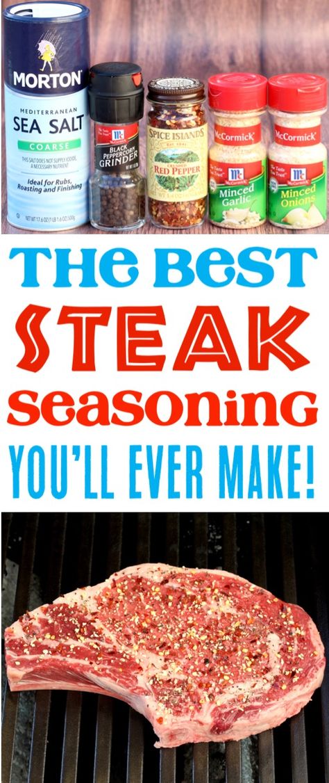 Steak Recipes! This Easy Homemade Steak Seasoning Recipe is the perfect addition to your Grilled Ribeye, Sirloin or New York Strip!  It's loaded with flavor, and so simple to make.  Just 5 Ingredients!  Give it a try this week! Homemade Steak Seasoning, Steak Seasoning Recipe, Best Steak Seasoning, Steak Marinades, Season Steak Recipes, New York Strip Steak, Steak Spice, Grilled Ribeye, New York Strip