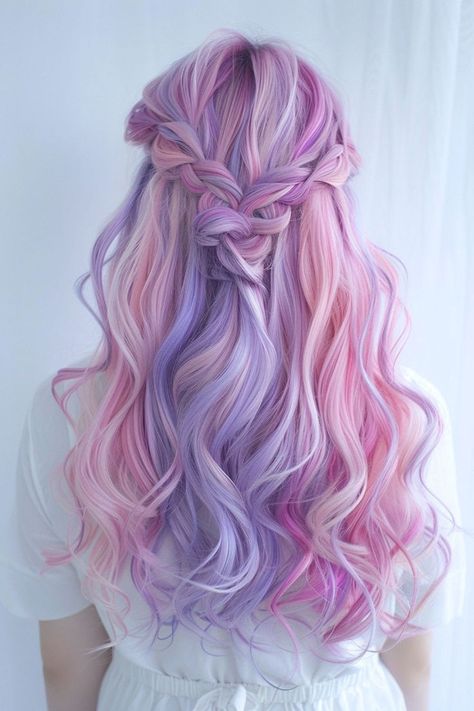 Pastel Pink And Purple Waves Cotton Candy Hair, Girls Hairstyles Easy, Cute Hair Colors, Creative Hair Color, Candy Hair, Curly Hair Tutorial, Dyed Hair Inspiration, Pretty Hair Color, Pastel Hair