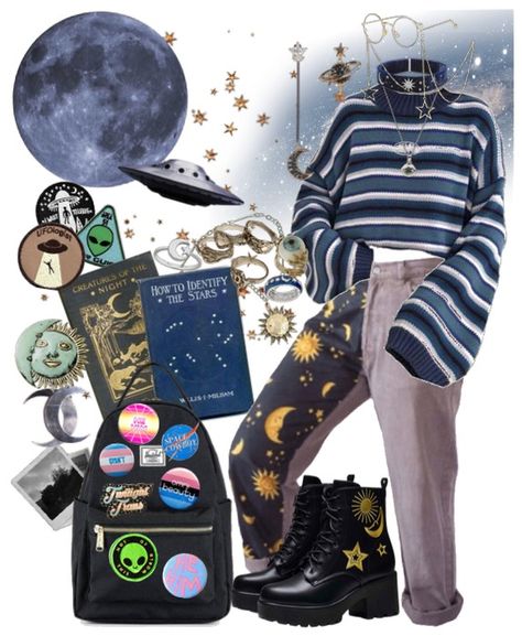 Spacecore Outfit | ShopLook Space Like Outfits, Space Grunge Outfits, Space Academia Outfit, Spacecore Aesthetic Outfit, Aliencore Outfit, Astronomy Outfit, Spacecore Outfits, Colourful Jeans, Alien Patch