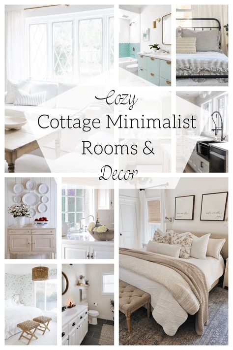 Cozy Cottage Minimalist Rooms & Decor White Cottage Decor Ideas, Cottage Condo Decor, Minimal Cottage Core Aesthetic, Small Apartment Decorating Cottagecore, Cottage Minimalist Bedroom, Minimalist Country Cottage, Minimal Cottage Decor, Minimalist Bedroom Cottagecore, Southern Minimalist Home