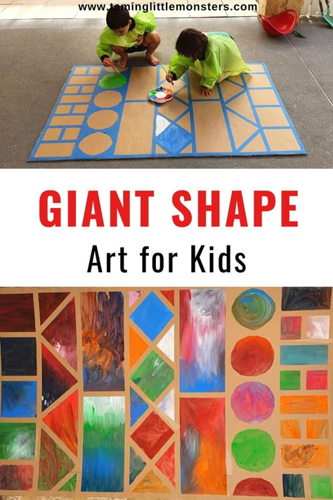 Shape Art For Preschoolers, Colors And Shapes Preschool Art Projects, Shape Process Art Preschool, Preschool Shapes Crafts, 3d Art For Toddlers, Shape Project, Shapes Art And Craft Preschool, Shapes And Colors Toddlers, Shape Art Preschool