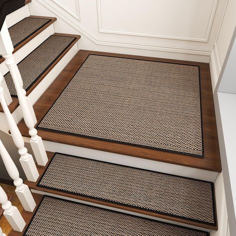 PRICES MAY VARY. 【 Rubber Backing Stair Treads】Because it’s sturdy non-adhesive anti-slip luxury rubber backing. You don’t need to purchase another tape for the carpet stair treads for your kids, elderly parents, and pets. It can stick to wooden, tile, and marble surfaces tightly, stair treads stay put and stay in place 【Residue Free】Unlike adhesive tapes, the rubber backing stair treads won’t cause damage to the surface when you try to remove them. No extra steps to place the carpet for the sta Stair Runners And Landing Carpet, Rental Friendly Stair Runner, Rug Runner On Stairs, Carpet Runner On Stairs With Landing, Mudroom Stairs, Stair Tread Ideas, Stair Landing Decor Ideas, Stair Runners Ideas, Landing Decor Ideas