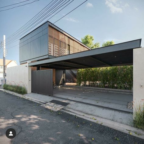 Open Garage, Three Story House, Car Porch, Contemporary Houses, 3d Architectural Visualization, House Facade, Corner House, Tropical House, Modern Architecture House