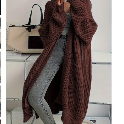 New In Bag Deep Rich, Reddish, Brown Nice Big Pockets Maxi Cardi, 100% Acrylic Loose Knit Cardigan, Long Sleeve Knitted Cardigan, Áo Len Cardigan, Formal Dresses For Women, Open Front Cardigan, Long Sleeve Knit, Front Open, Denim Women, Knit Cardigan