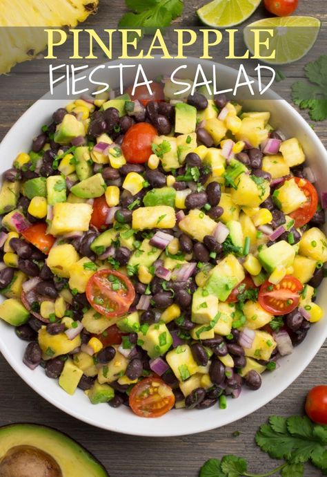 Pineapple Fiesta Salad (vegan, gluten-free) | Where You Get Your Protein - Vegan Recipes Fiesta Salad, Medicine Tips, Starch Solution, Pineapple Chunks, Black Bean Salad, Salad Vegan, Pineapple Recipes, Cold Salad, Lime Dressing