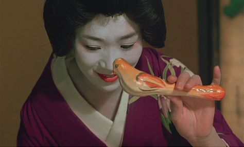 In the Realm of The Senses (Ai kno korida). 1976. Nagisa Oshima...Geisha with a toy.. Nagisa Oshima, Japanese Films, Evangeline Lilly, Japanese Film, Gary Oldman, Lost In Space, Outside World, The Lovers, The Hollywood Reporter