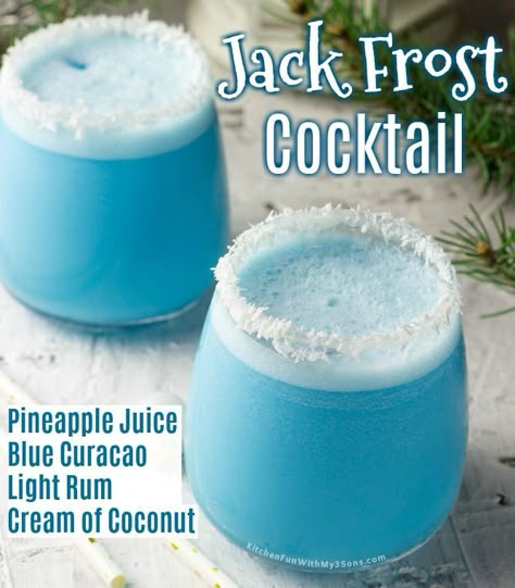 Jack Frost Cocktail, Malibu Rum Drinks, Coconut Rum Drinks, Rum Drinks Recipes, Christmas Drinks Alcohol Recipes, Xmas Drinks, Christmas Drinks Recipes, Christmas Drinks Alcohol, Blue Drink