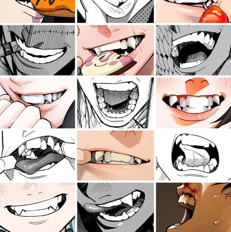 Teeth Drawing, Facial Expressions Drawing, Anime Mouths, Smile Drawing, Artwork Anime, Teeth Art, Mouth Drawing, 얼굴 드로잉, Anime Smile