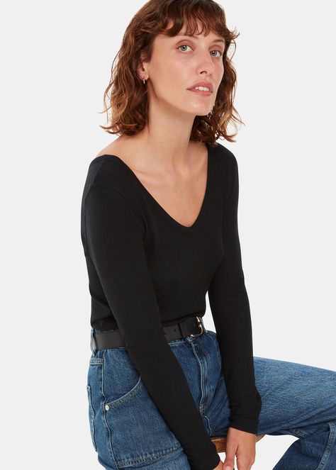 Buy Black Essential Ribbed V Neck | WHISTLES whistles.com. Crafted in responsible cotton, our Essential Ribbed will be your trusty piece to style all your casual looks. Clothes Wishlist, Newborn Dresses, Fashion Editor, Women's Shirts, Contemporary Fashion, Global Fashion, V Neck Tops, Summer 2024, Fashion Brand