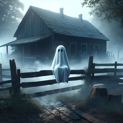 Prompt: A digital art piece featuring a white ghost sitting on an old wooden fence, surrounded by mist. The ghost should be positioned in a way that it appears to be looking at the viewer. The scene should be set in an abandoned house, with trees in the background. The overall atmosphere should be eerie and mysterious, capturing the essence of a haunting or spooky environment. ❤️like if you love it. 💬Comment, ↪️Share and 🔔Follow. if you wanna see more content please support. # hashtag: #D... Ghost Sitting, House With Trees, Old Wooden Fence, Ghost Art, White Ghost, Abandoned House, Wooden Fence, People Sitting, The Ghost