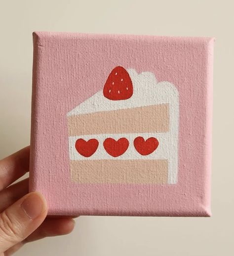 Mini Easel Painting Ideas, Pink Painting Easy, Food Painting Easy, Bts Canvas Painting, Mini Lienzos Ideas, Easy Canvas Art For Beginners, Small Painting Ideas Mini Canvas, Mini Canvas Art Easy Cute, Bedazzled Painting