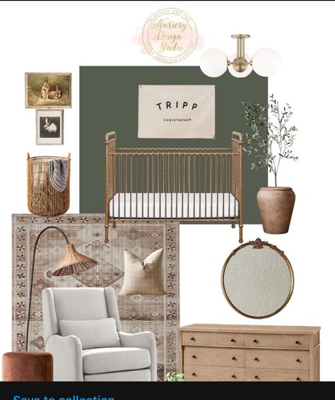 Moody Neutral Nursery, Modern Boy Nursery Ideas, Green And Gold Nursery, Olive Nursery, Dark Green Nursery, Green Nursery Boy, Modern Boy Nursery, Nursery Guest Room, Cozy Baby Room