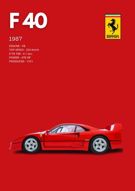 Ferrari F40 Poster, All Ferrari Models, Ferrari Poster, Lego Speed Champions, Dog Sketch, Car Wallpaper, Ferrari F40, Formula 1 Car, Car Posters