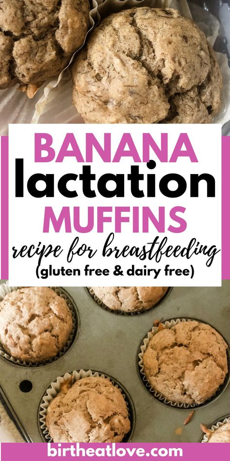 Banana Nut Lactation Muffins for boosting milk supply! These lactation muffins make an excellent breastfeeding snack or breakfast while nursing. Try this yummy recipe for banana breastfeeding muffins. Dairy Free Nursing Snacks, Lactation Muffins Banana, Postpartum Lactation Snacks, Lactation Banana Muffins, Lactation Oatmeal Recipes, Lactation Breakfast Recipes, Breast Milk Supply Increase Recipes, Breastfeeding Muffins, Breastfeeding Breakfast Ideas